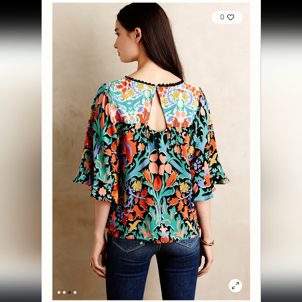 Anthropologie Maeve Silk Floral Folkart Kimono Top - Picture 3 of 9